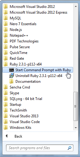 Start Ruby Command Prompt in Windows