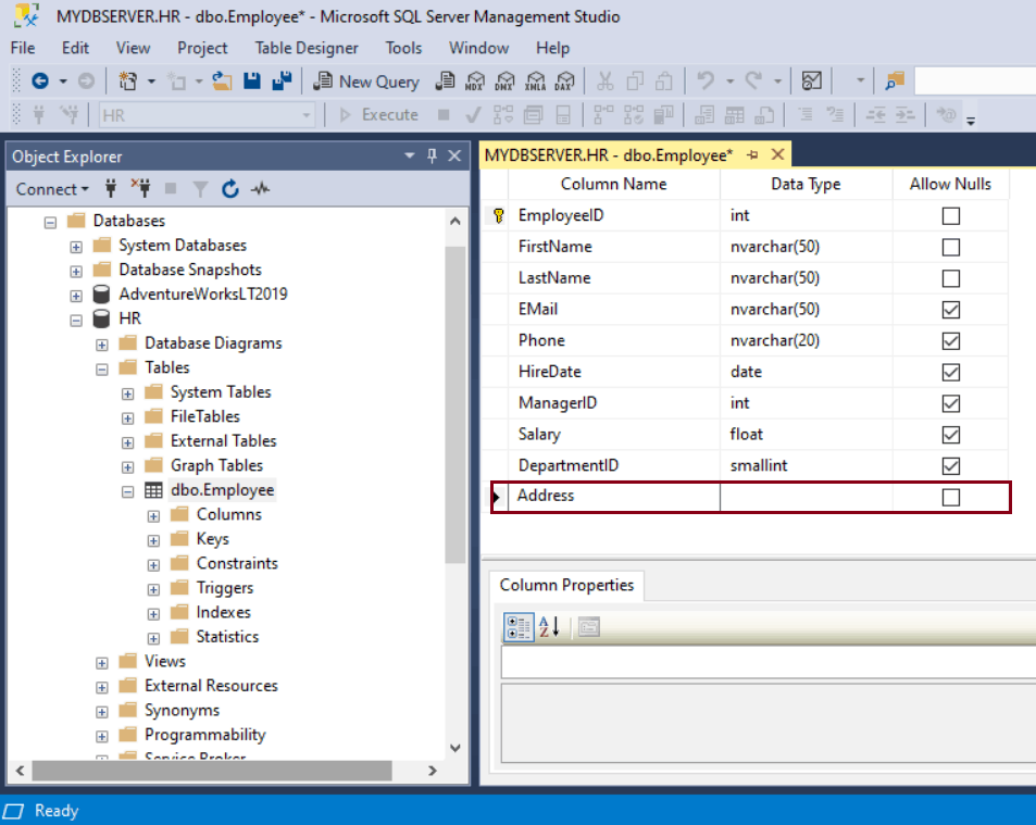 SQL Server: ALTER TABLE ADD Columns in a Table