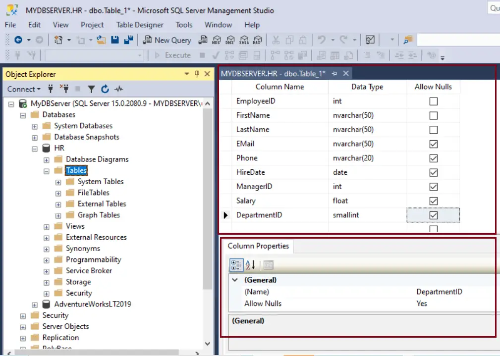 Least explode Hypocrite Create a New Table in SQL Server