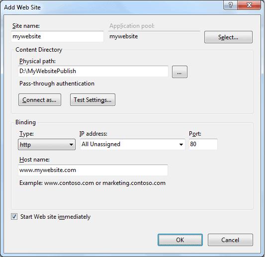 set custom domain name for localhost website in iis