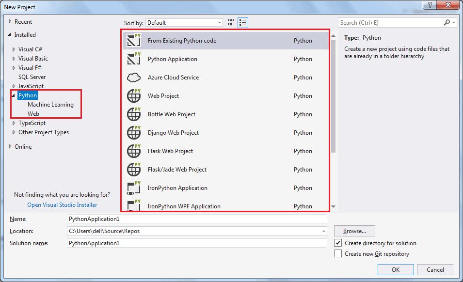 Python Templates in Visual Studio 2017