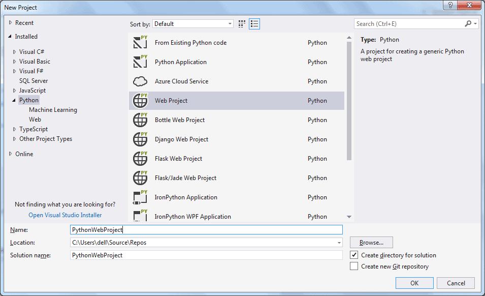 Create Python Web Project in Visual Studio