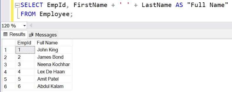 + operator in select query