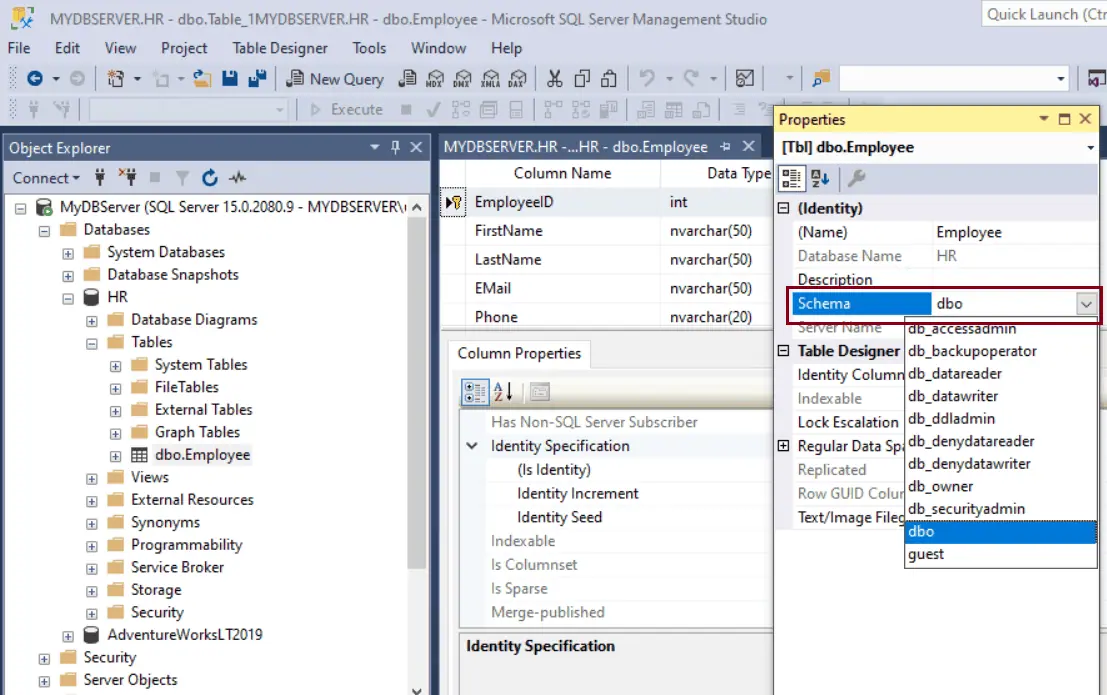 Create a New Table in SQL Server