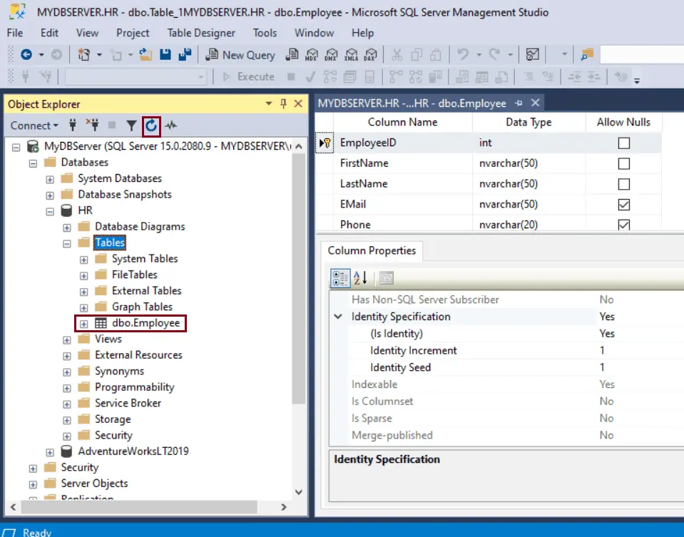 Create a New Table in SQL Server